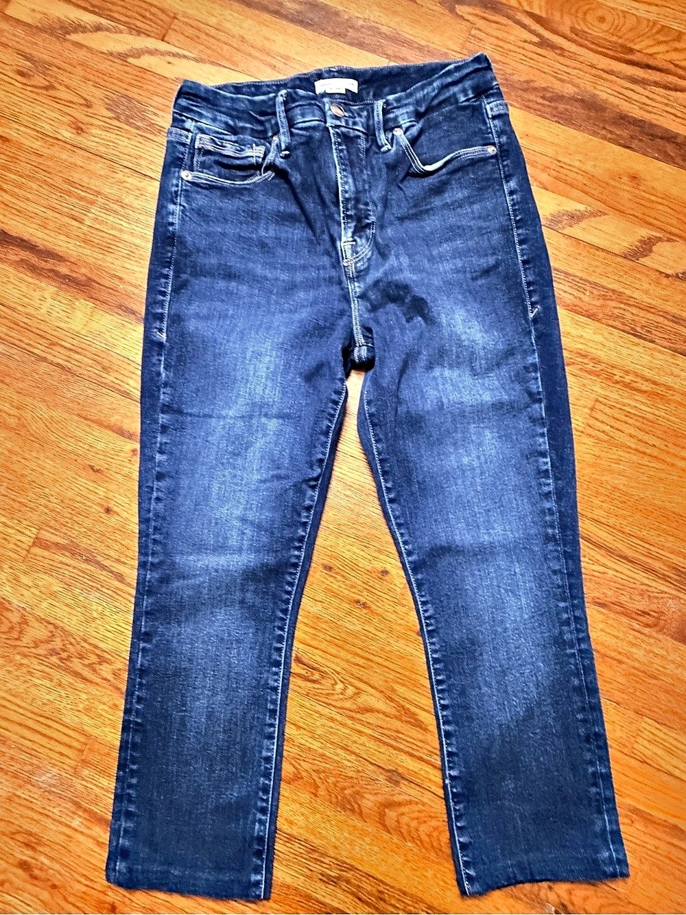 Good American Good Waist Crop Straight Leg Jeans in Blue Waist 29 Like New